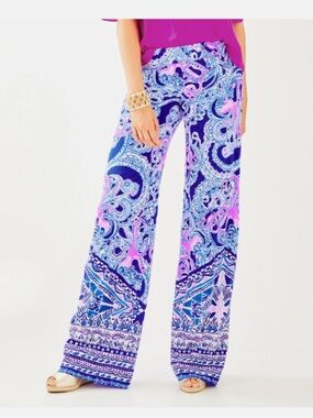 Lilly Pulitzer Bal Harbour Palazzo Pant Size M Blue Grotto Legga Sea Octopus